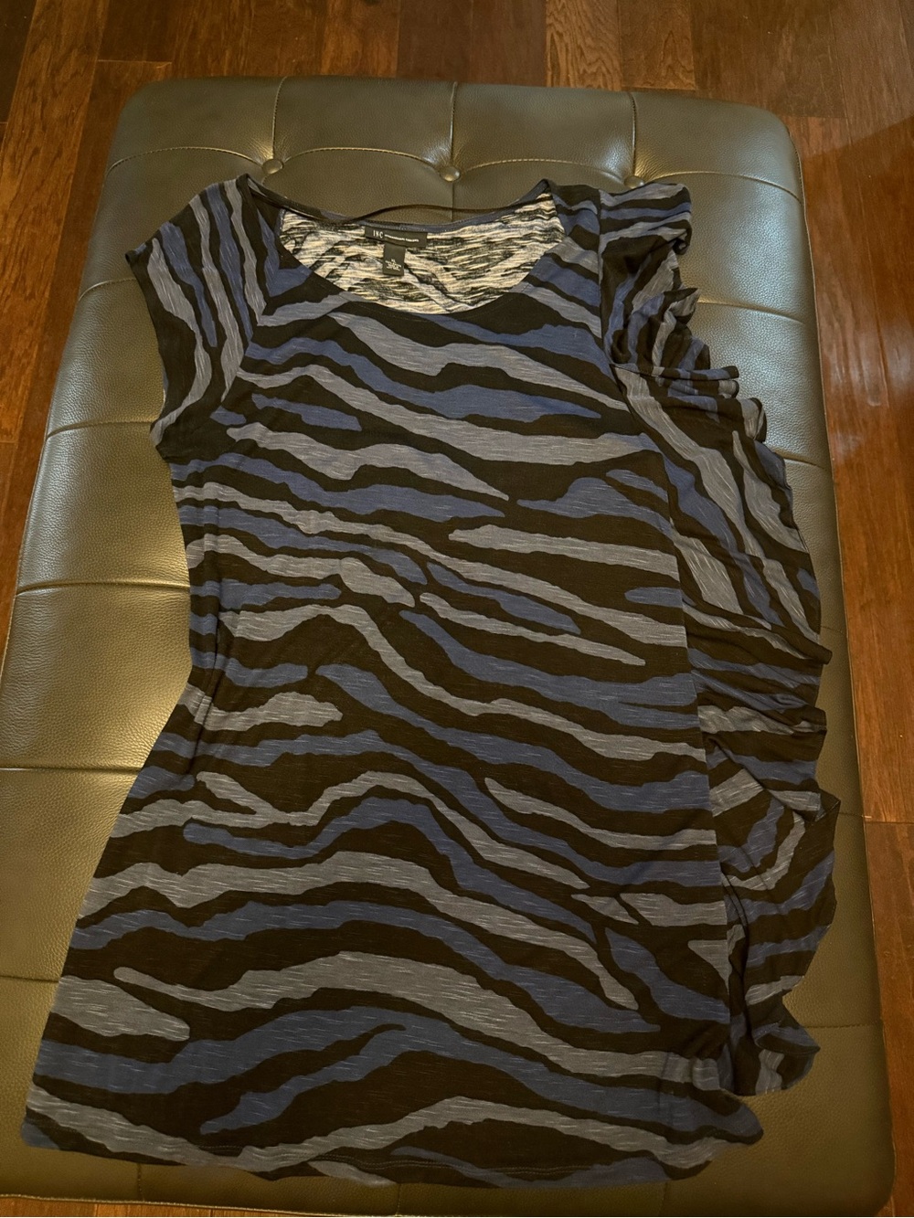 INC International Concepts Black and Blue Zebra-Stripe Ruffle Sleeve Tunic